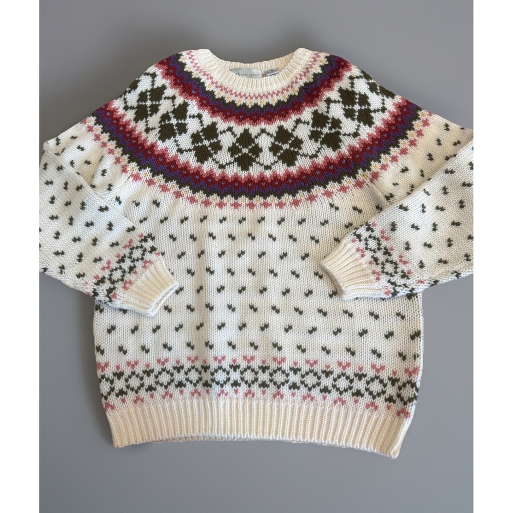 Vintage Northern Isles Sweater Fair Isle Argyle Preppy Knit Fisherman Medium